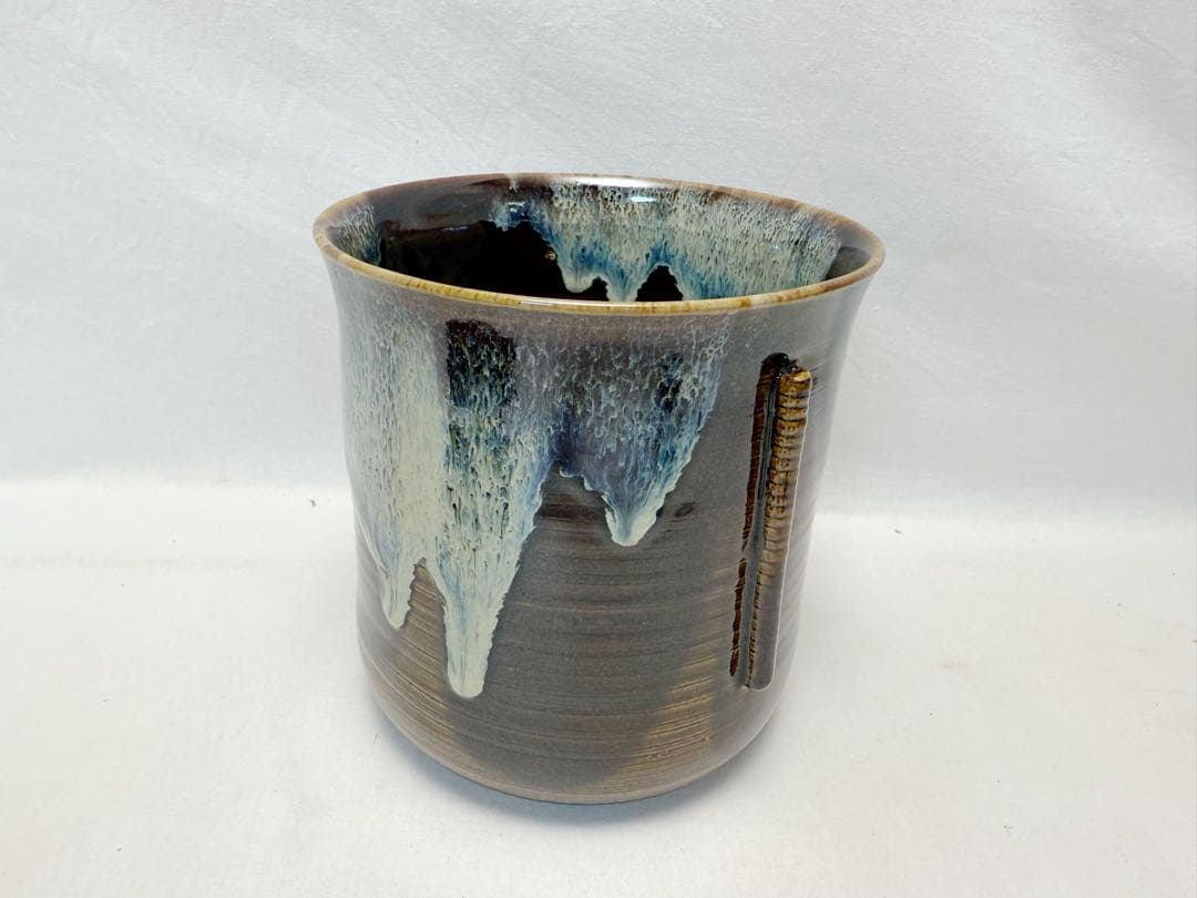 未使用 茶道具 青柳翠峰作 高取焼 管耳 水指 陶印有 箱無