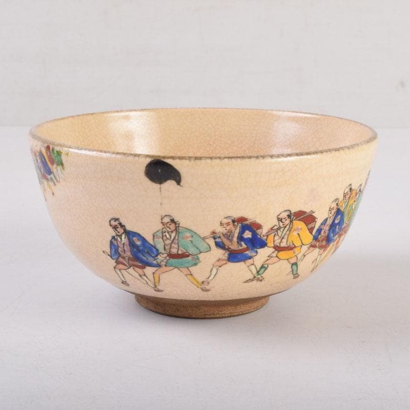 茶道具　野々村仁清作　色絵　武者行列図　茶碗　時代箱　C　8446