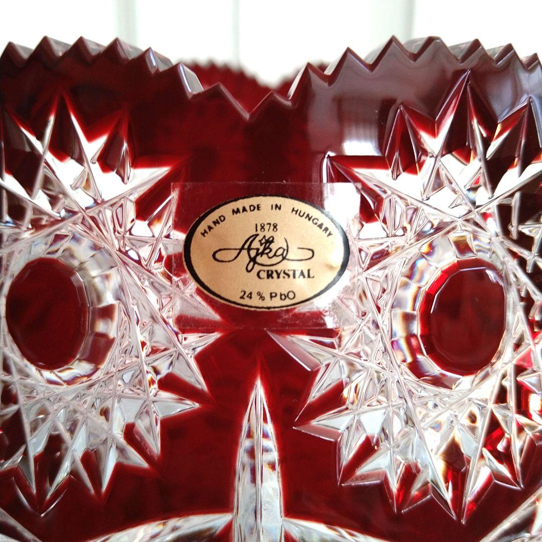 AjkaCrystal アイカクリスタル　色被せ　切子　レッド　赤　花瓶　大