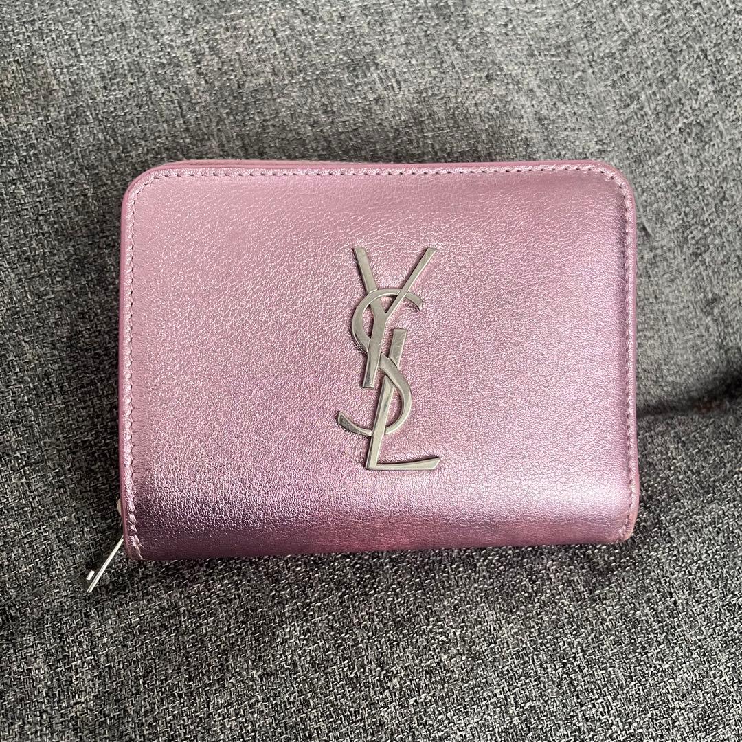 YSL 二つ折り財布 ピンク レザー