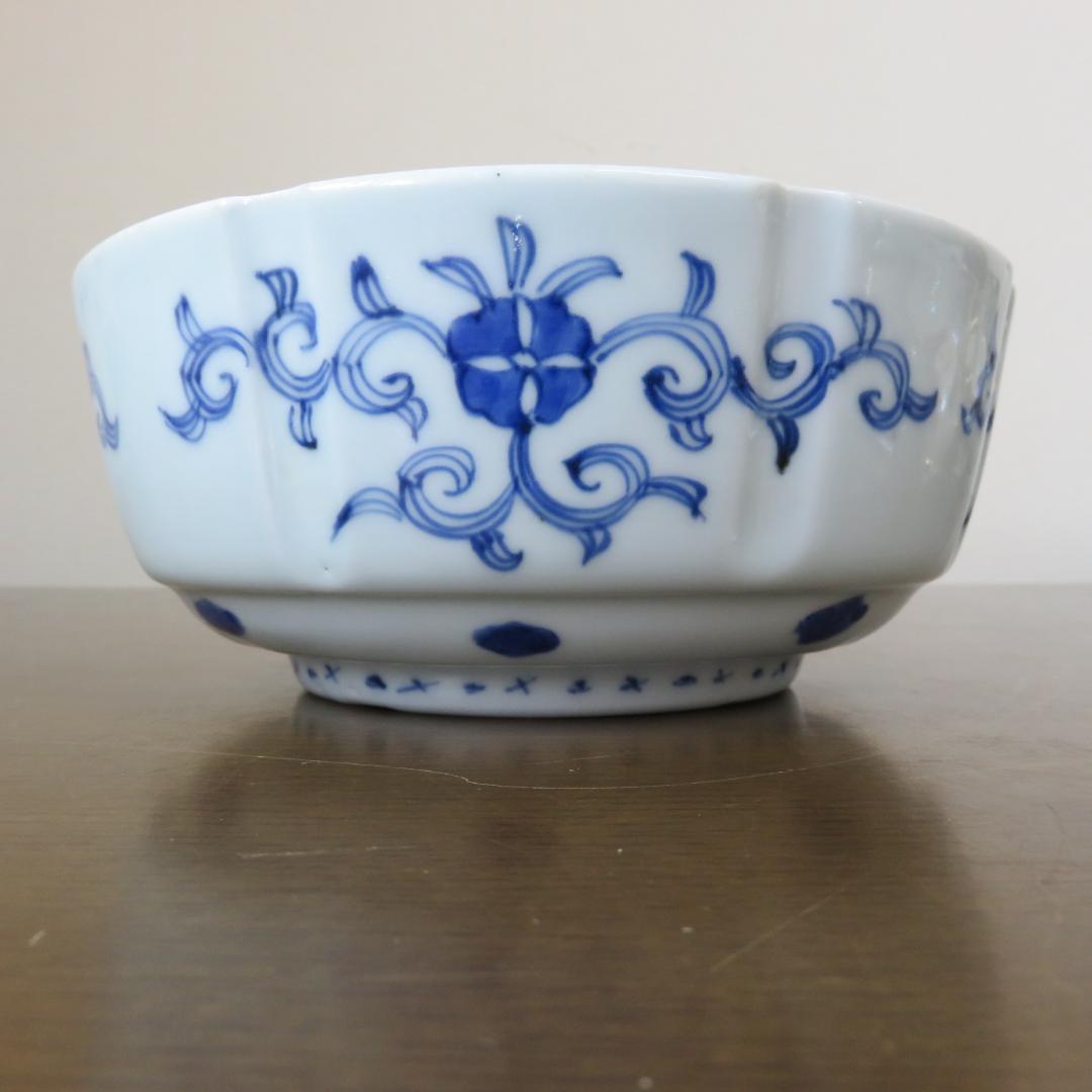 鉢 丼 微塵唐草 厚手 蛇の目 江戸 明治 ススキ 鶴