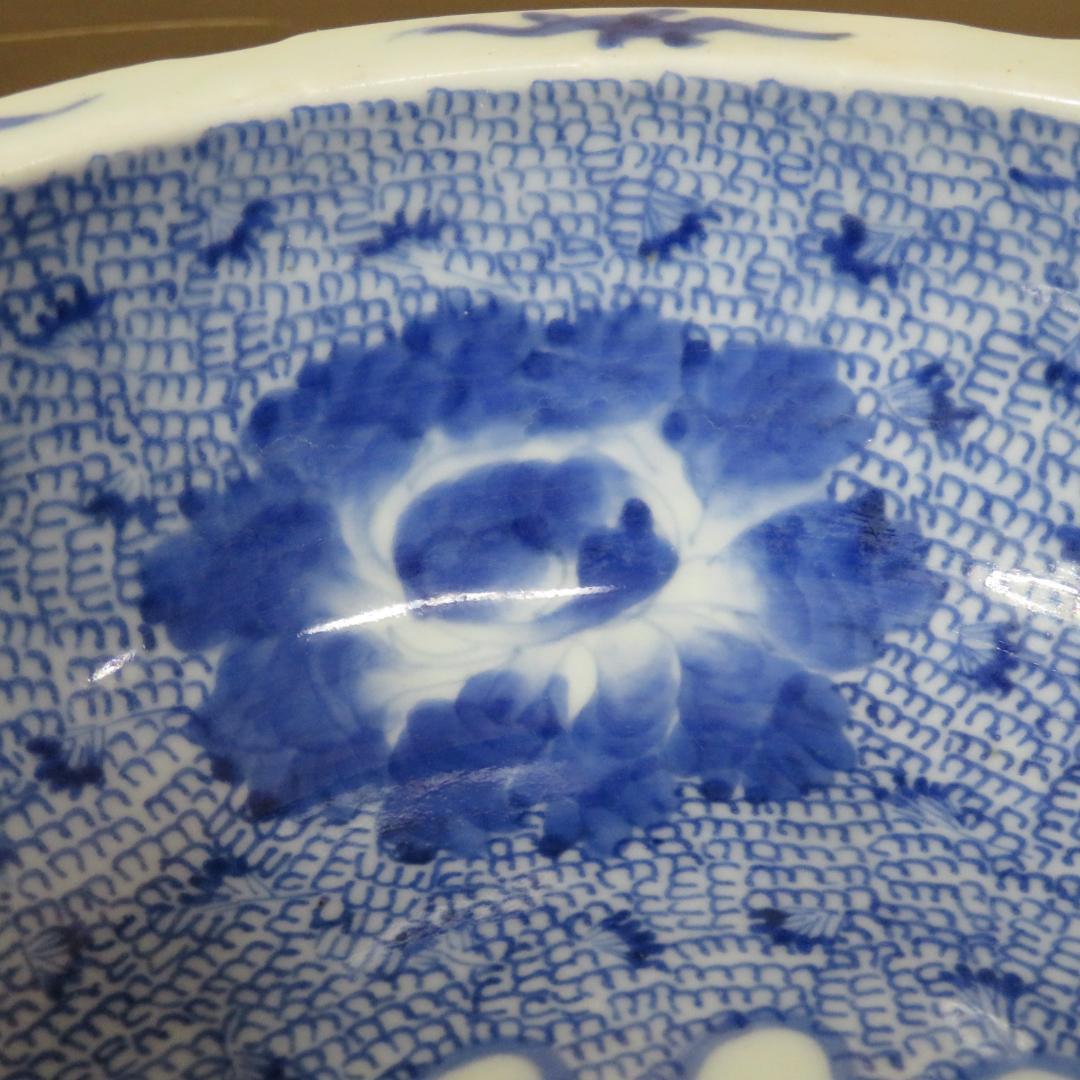 鉢 丼 微塵唐草 厚手 蛇の目 江戸 明治 ススキ 鶴