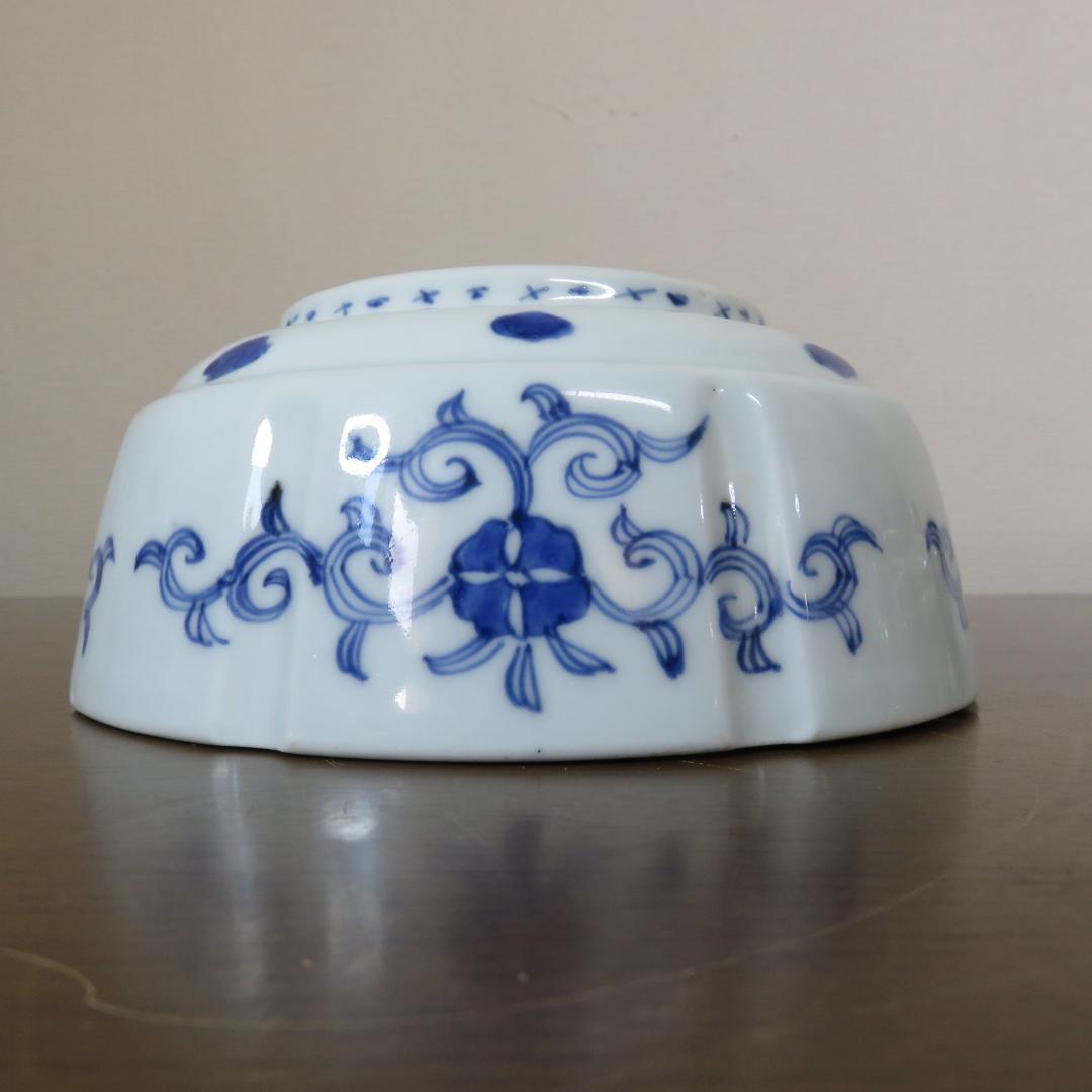 鉢 丼 微塵唐草 厚手 蛇の目 江戸 明治 ススキ 鶴