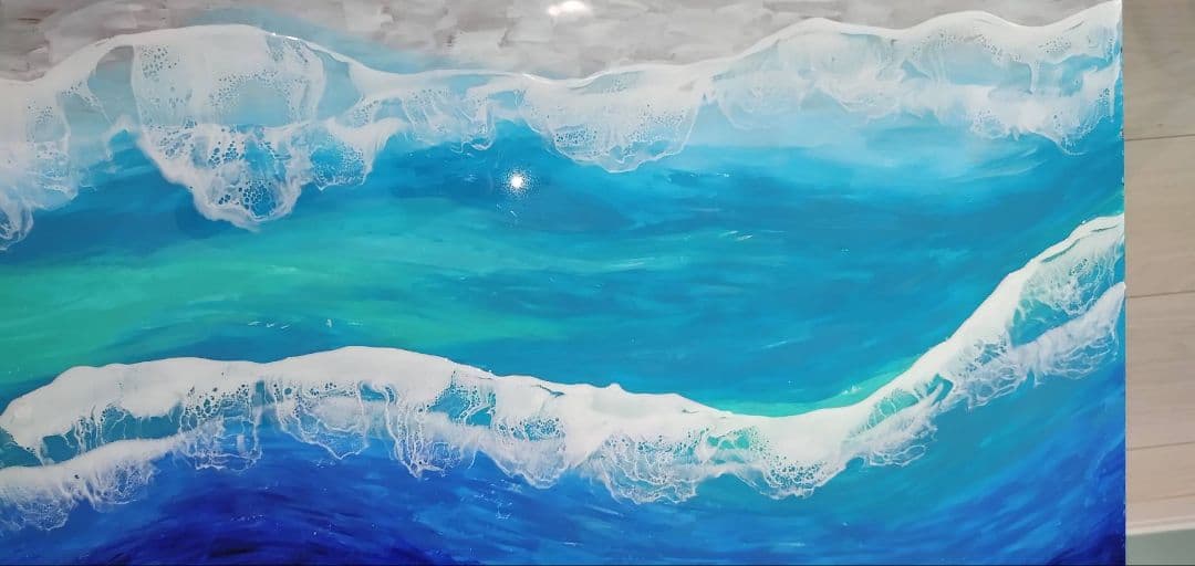 大型オーシャンレジン折り畳みアート作品ハンドメイド宮古ブルー　ローテーブル