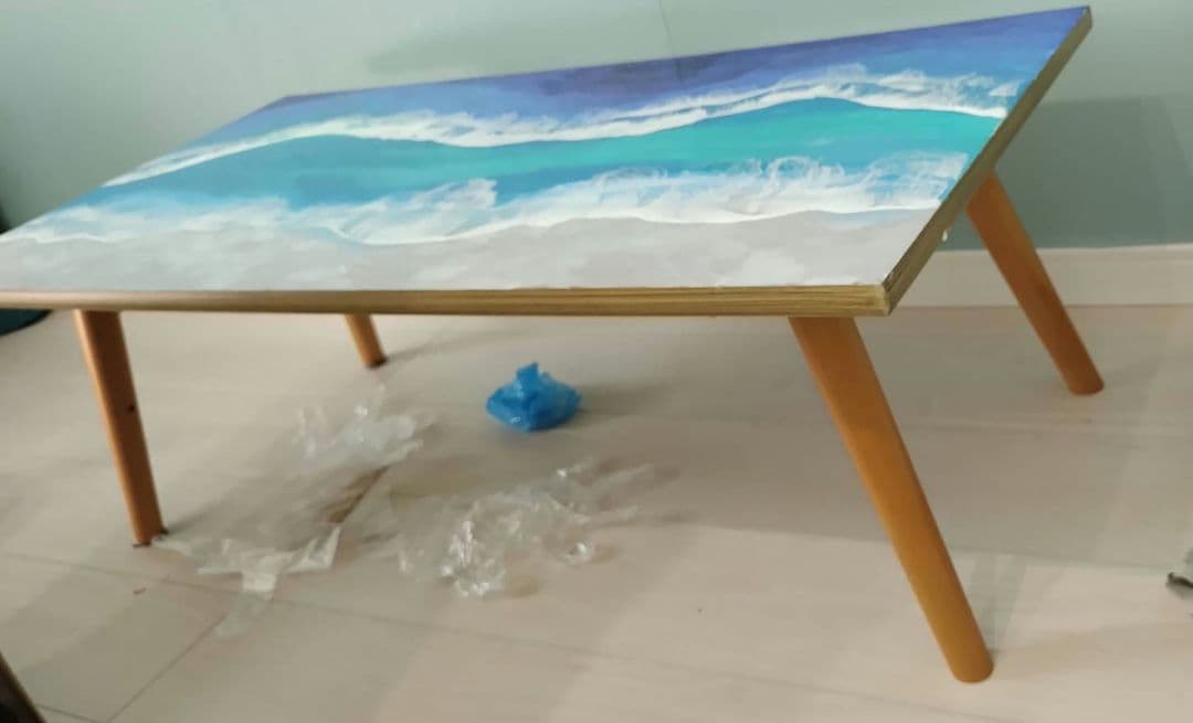 大型オーシャンレジン折り畳みアート作品ハンドメイド宮古ブルー　ローテーブル