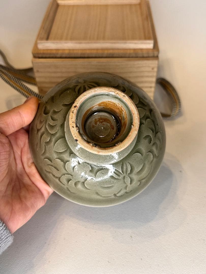 宋代 耀州窯 高台 小杯 青磁 共箱付 中国古陶磁 コレクション