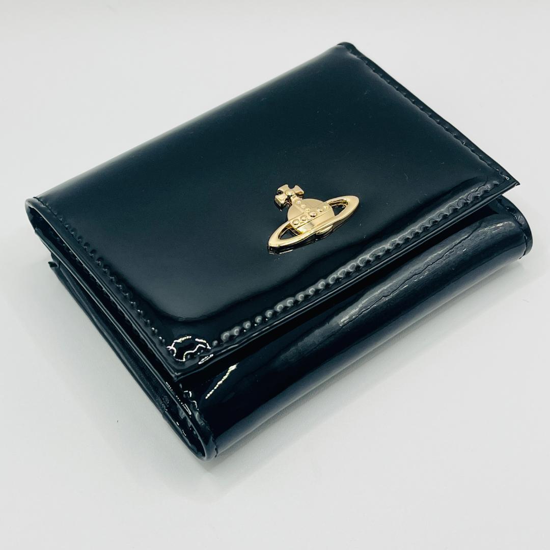 Vivienne Westwood 特価 がま口 定番 折財布 黒 エナメル