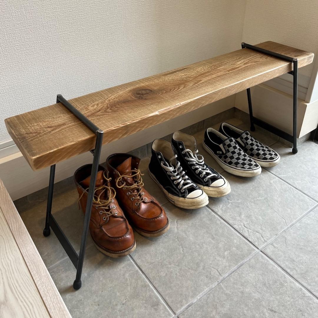 ▼最終▼ ベンチ ラック 玄関 花台 アイアン 古材 観葉植物 腰掛 95cm