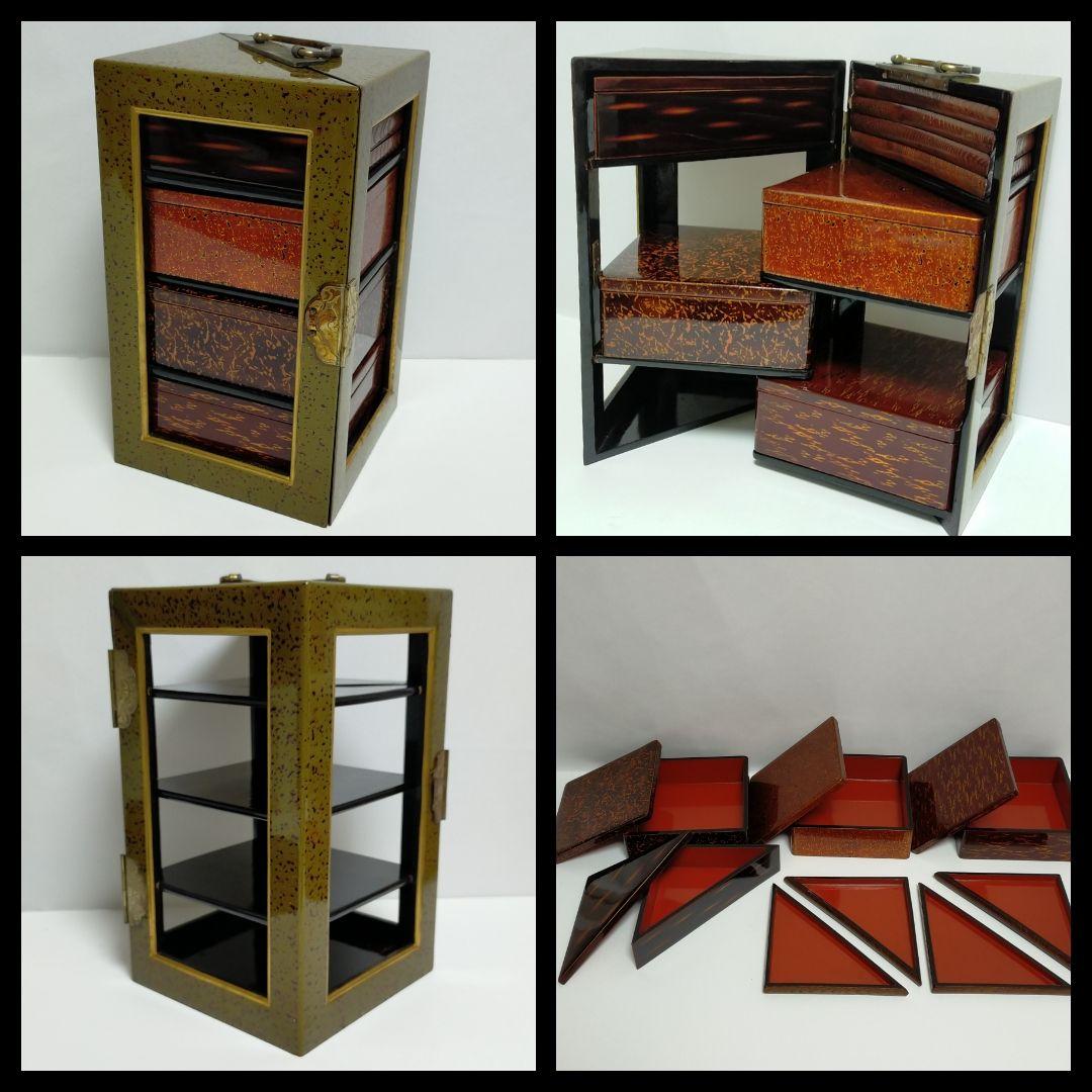 ★ 時代物 漆塗り 両開重 重箱 虫食塗 蔵出し 漆器 茶道具 弁当箱 ★D25