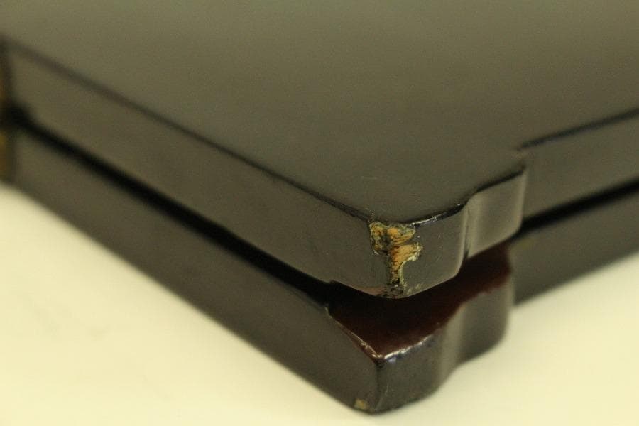 螺鈿 釣り人物 風景 飾 二枚折 置物(A973)