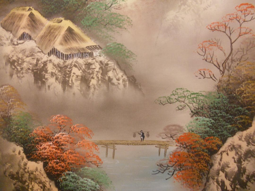 掛け軸 松泉 急流錦繍之図 絹本 希少 軸装 茶道具 掛軸 美品 です。