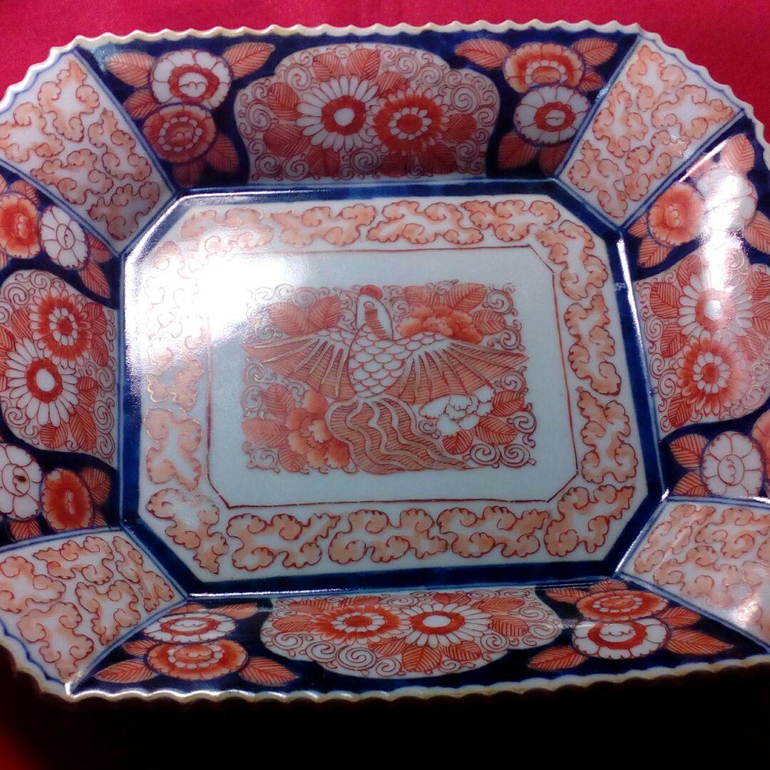 稀少レア祥端製アンティーク古陶磁器四方変形長方皿当時物２３✕１９．５サイズ美品