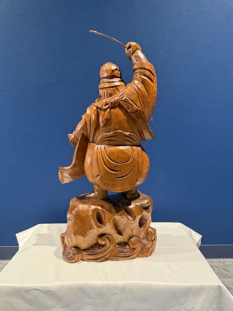 大黒様　木製彫刻 釣りをする　約57cm