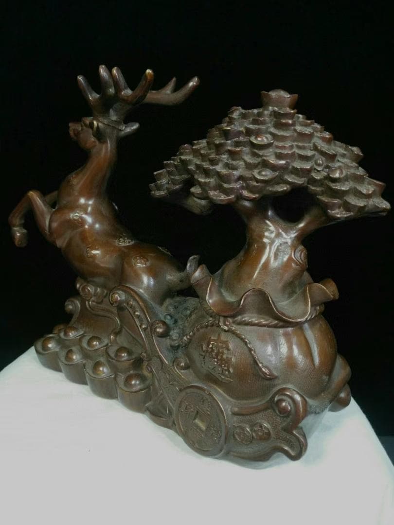 中国古美術品·旧蔵純銅器·一路生财·细密彫·純手作り·高浮彫·文房置物·風水開運