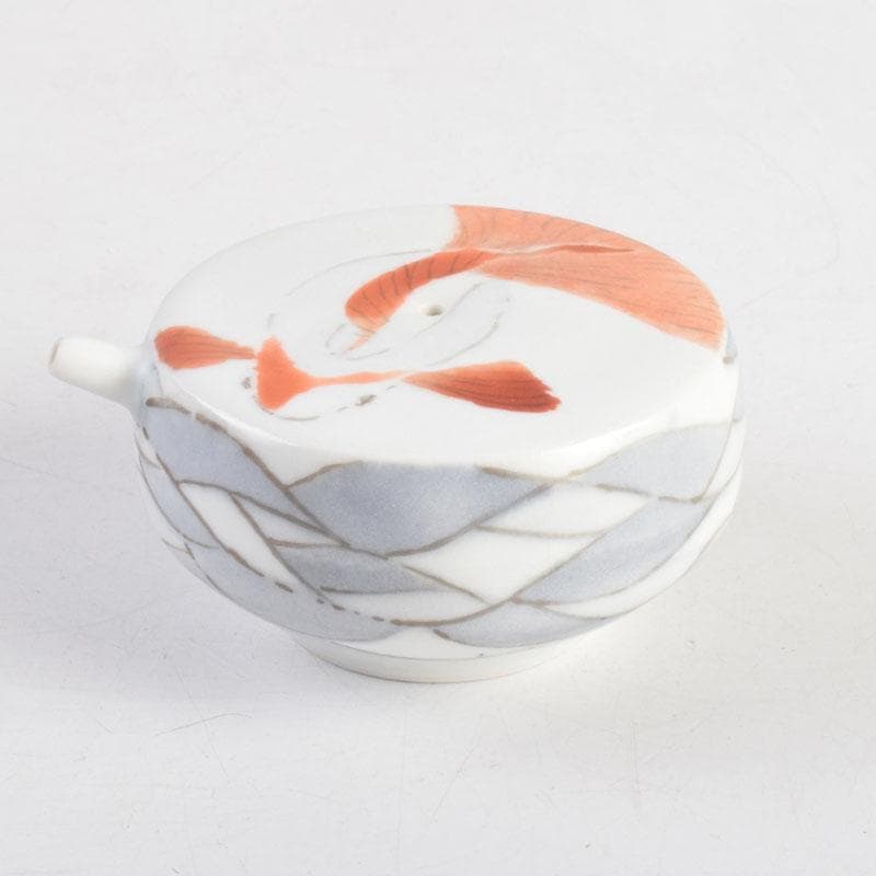 陶芸家　黒部駒子作　染付　金魚　水滴　書道具　共箱　V　8848