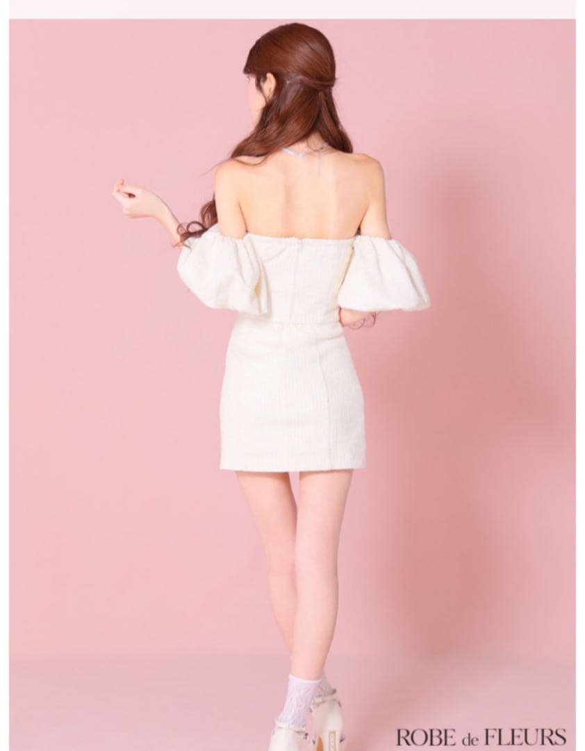 【ぴよ子】ニットツイードオフショルセットアップタイトミニドレス