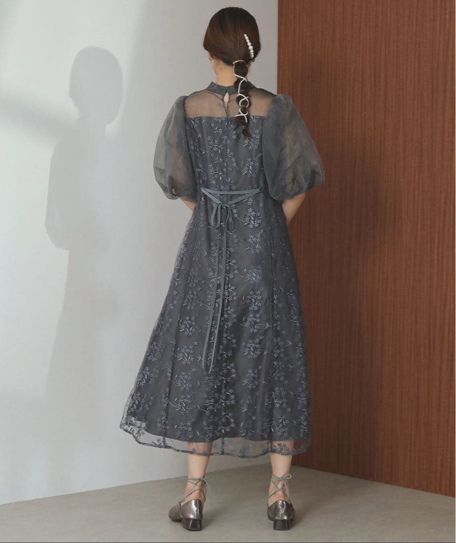 kana カナ シアー素材 ボリューム袖 レース オケージョン ドレス L