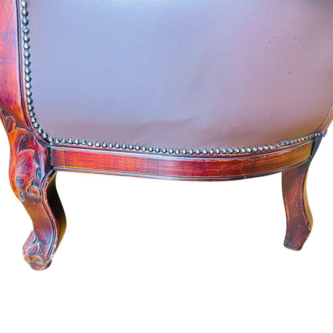 高級 アームチェア ソファ クラシック ヨーロピアン 1人掛け 鋲打ち 彫刻 革