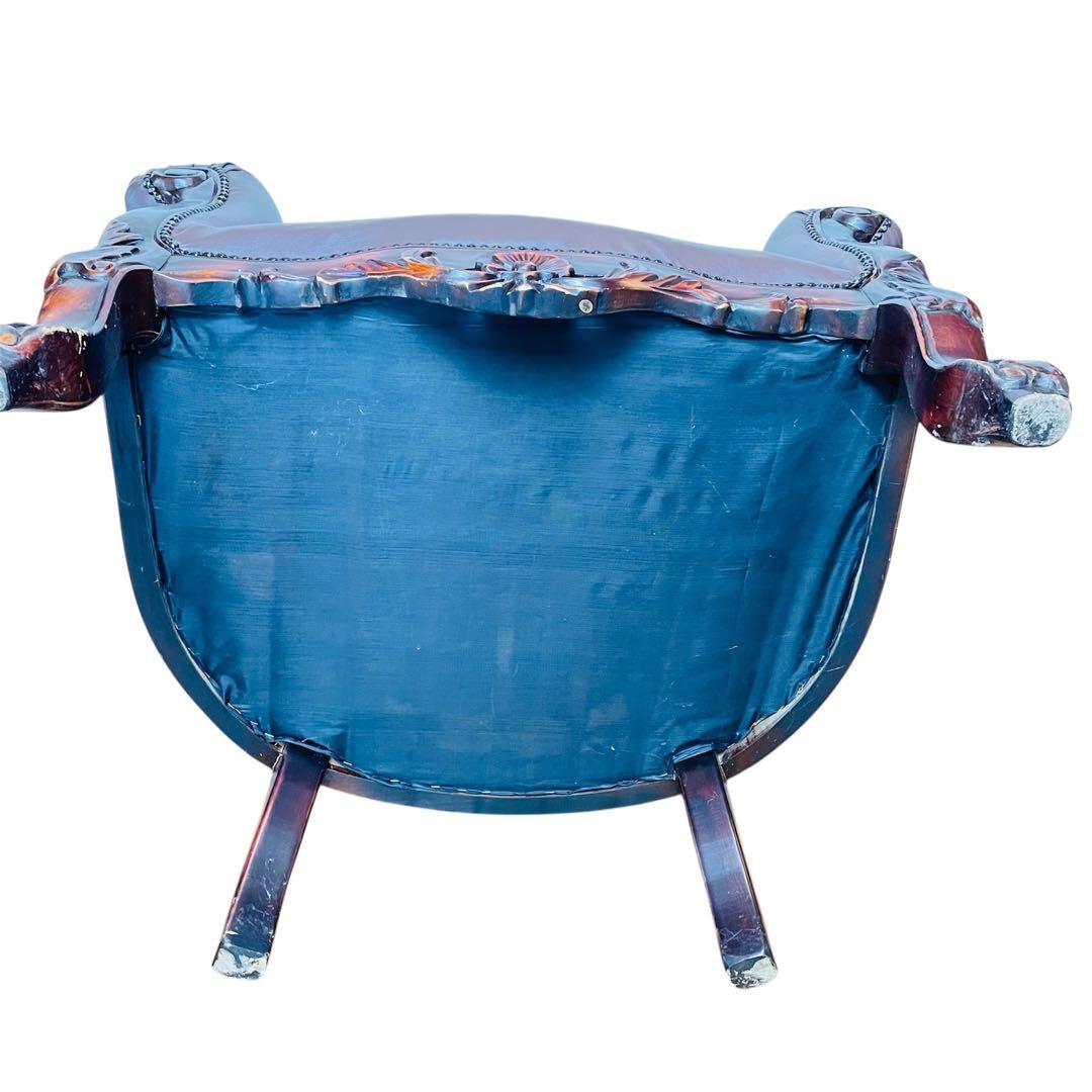 高級 アームチェア ソファ クラシック ヨーロピアン 1人掛け 鋲打ち 彫刻 革