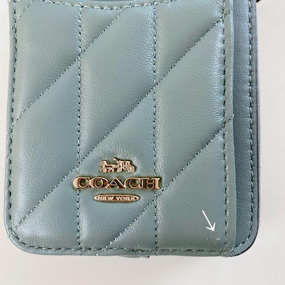 【新品未使用】COACHコーチ★ジップカードケースキルティング★グリーン緑