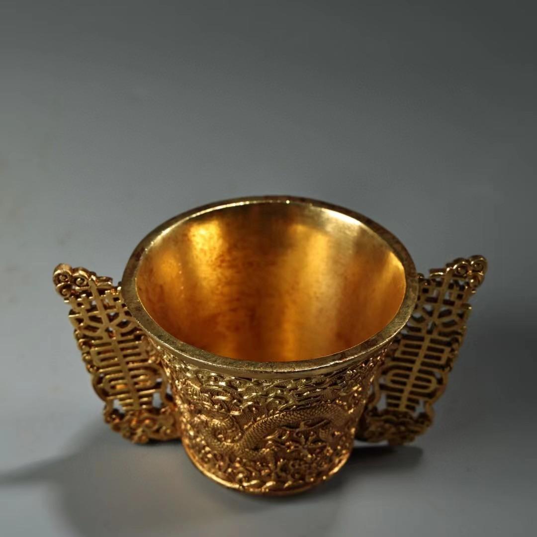 中国古美術・旧蔵収鎏金龍酒具・純銅细密彫・純手作り・高浮彫・置物・酒器・茶道具