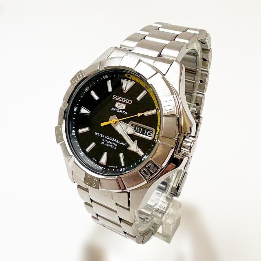 SEIKO 5 スポーツ 腕時計 自動巻き ブラック イエロー オートマチック
