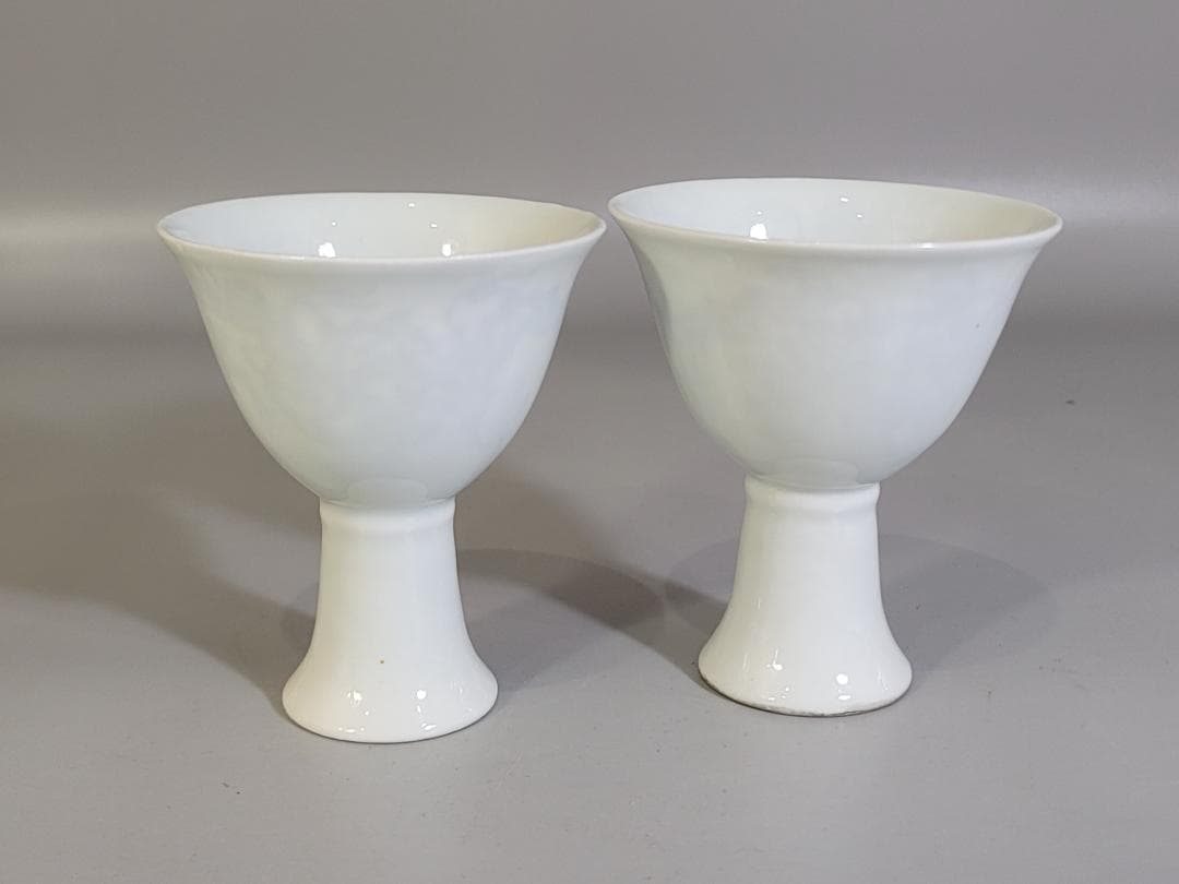 中国 白磁 高碗 一対 官 銘