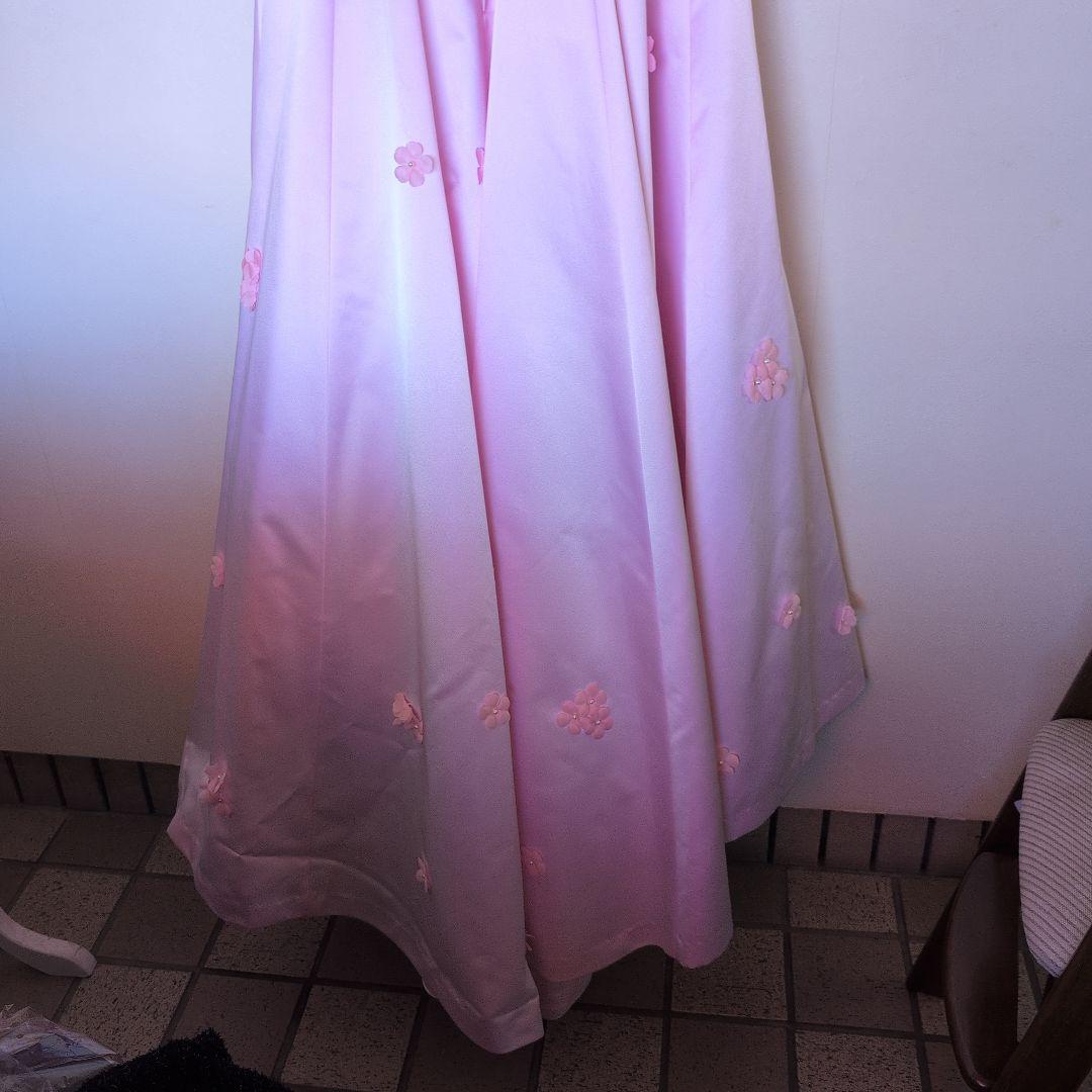 【上質サテン】ピンク カラードレス 花柄トップス お色直しにも♪