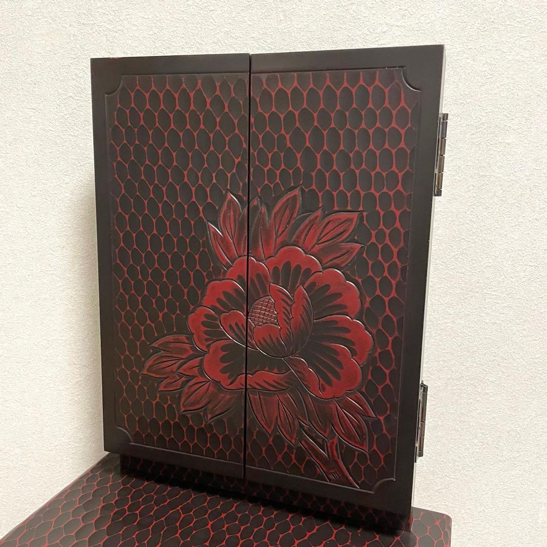 鎌倉彫 鏡台 三面鏡 木製 彫刻 牡丹花 昭和レトロ 和風 ドレッサー