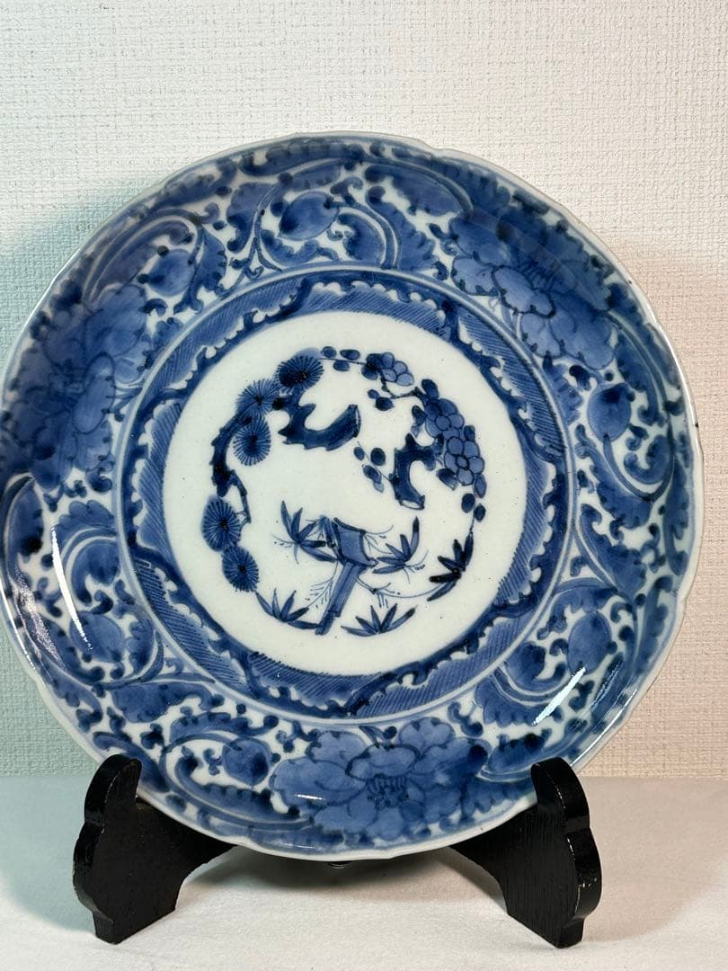 古伊万里染付7寸皿 牡丹唐草　江戸時代 2枚　無傷