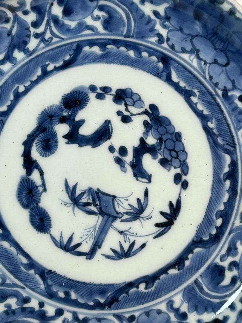 古伊万里染付7寸皿 牡丹唐草　江戸時代 2枚　無傷