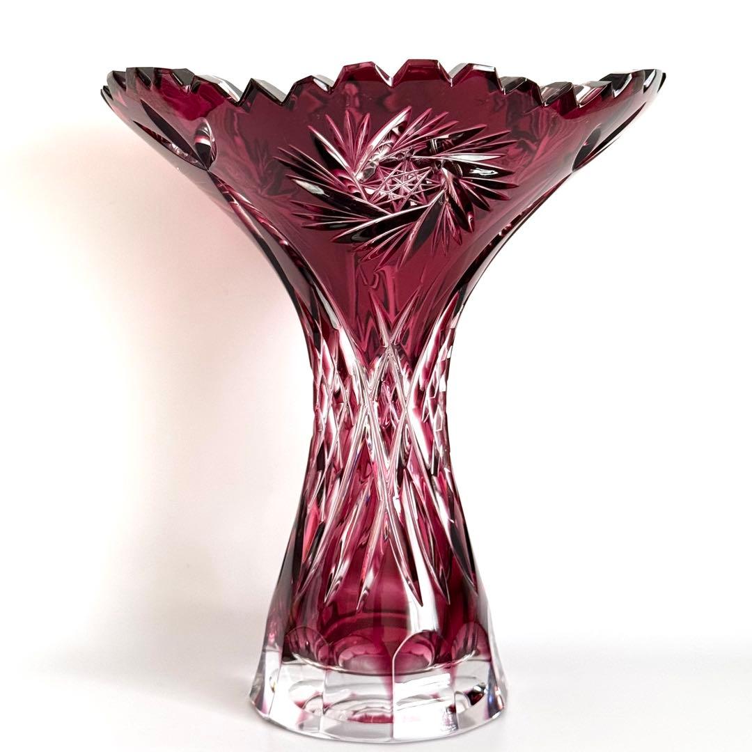ボヘミアクリスタル ボヘミアガラス 被せカット 切子 花瓶