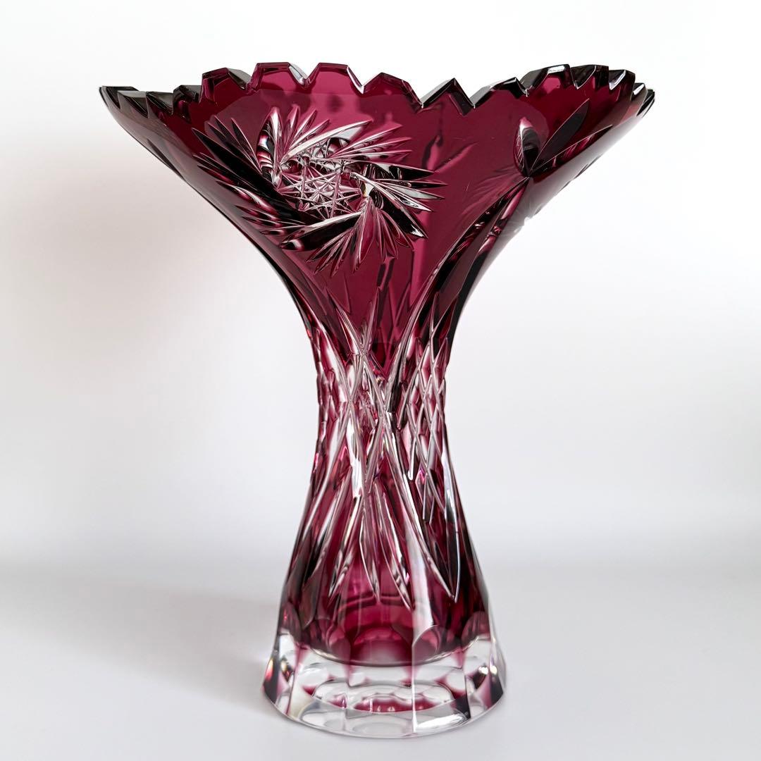 ボヘミアクリスタル ボヘミアガラス 被せカット 切子 花瓶