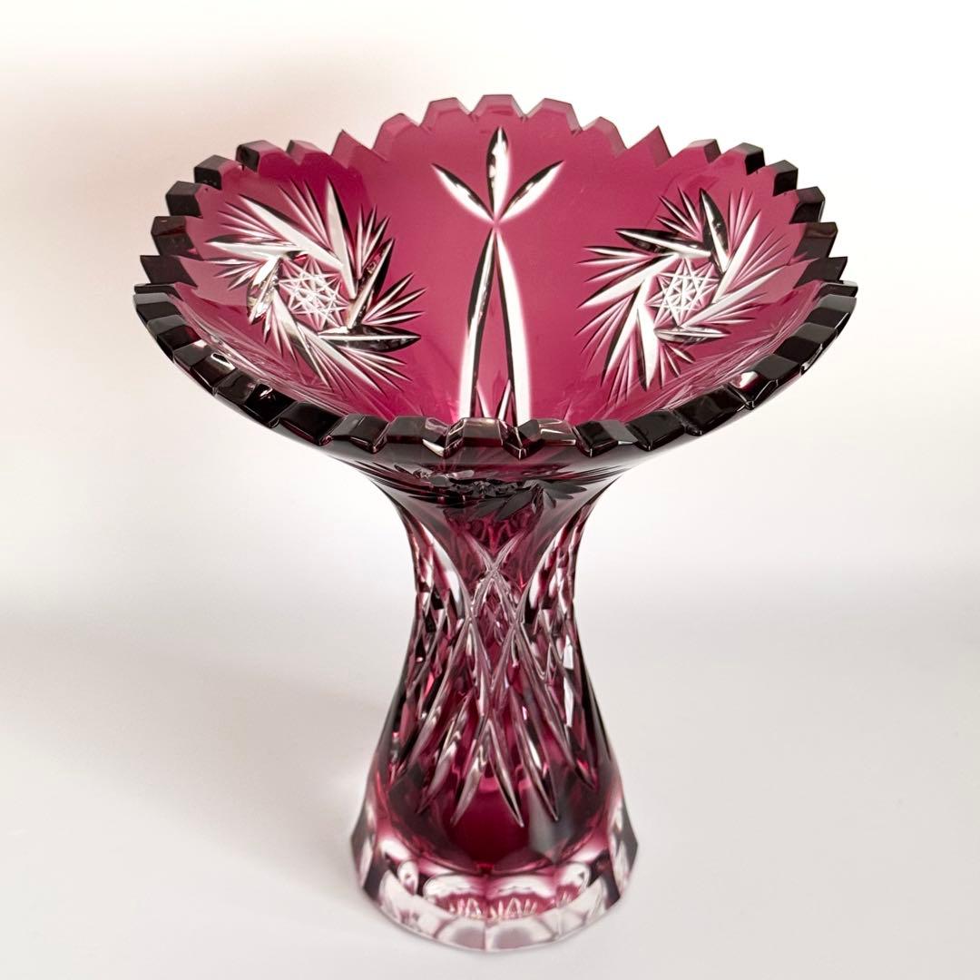 ボヘミアクリスタル ボヘミアガラス 被せカット 切子 花瓶