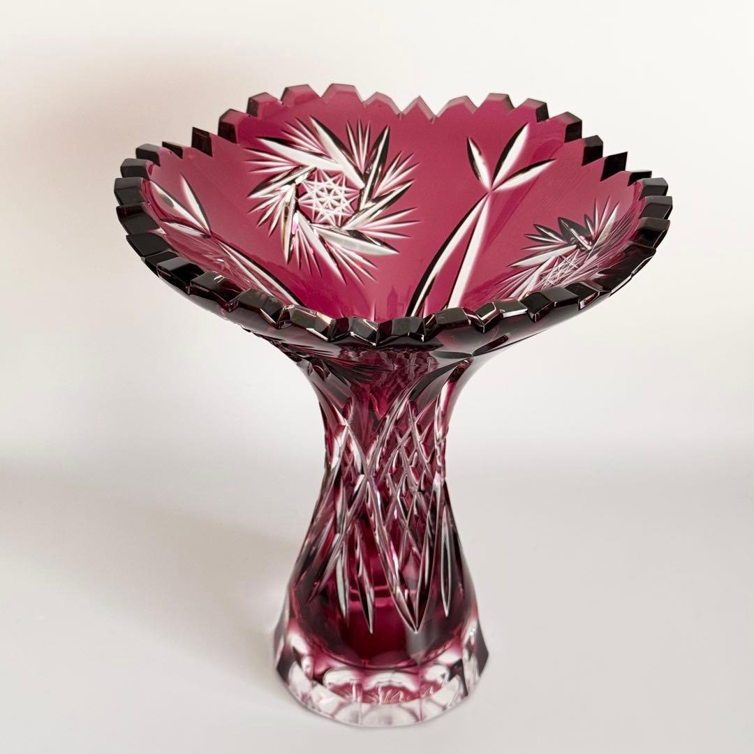 ボヘミアクリスタル ボヘミアガラス 被せカット 切子 花瓶