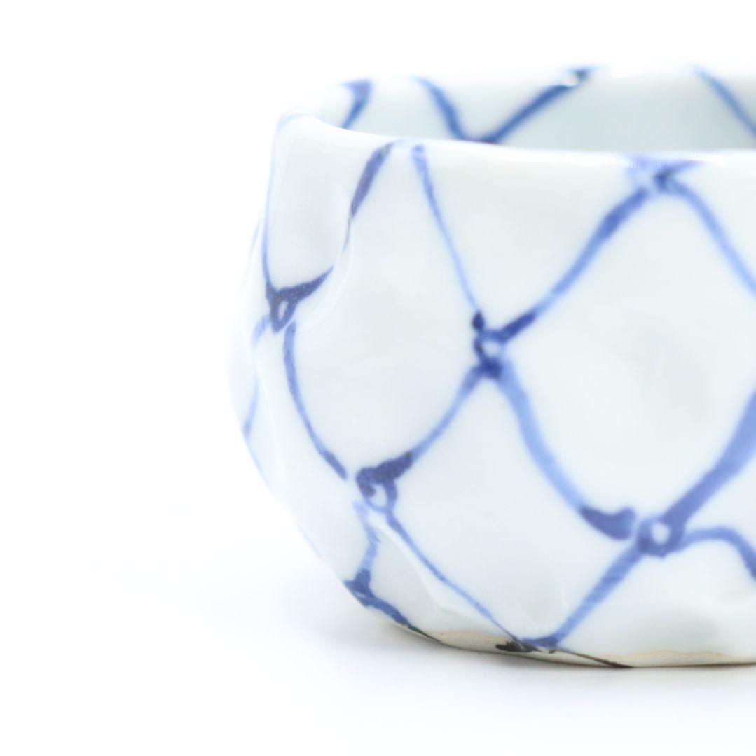 須田菁華作 染付網文猪口 九谷焼 酒盃 ぐい呑　V54　1F28