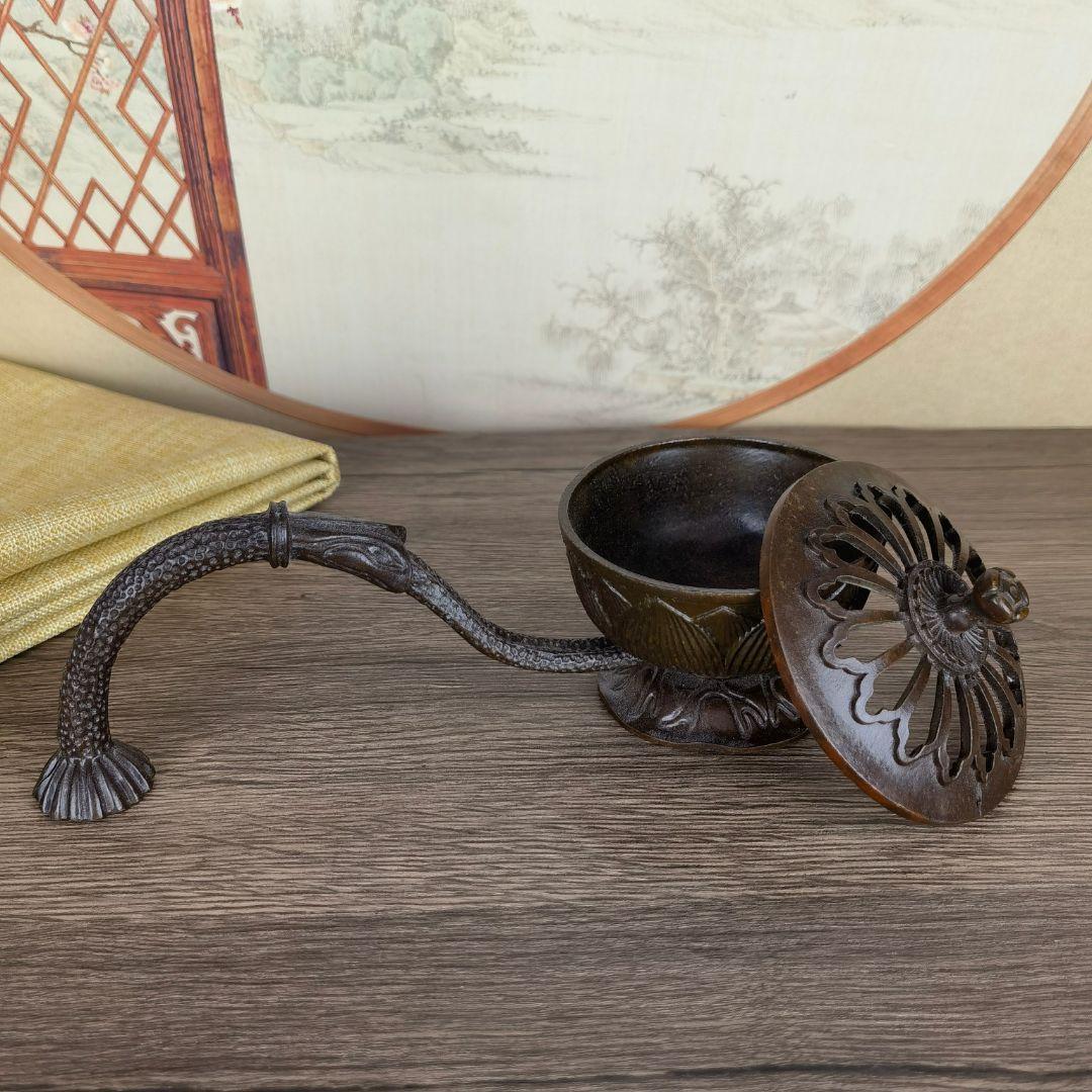 銅 細工 香炉 手持ち蓮華炉 盤香炉 装飾品 工芸品 置物