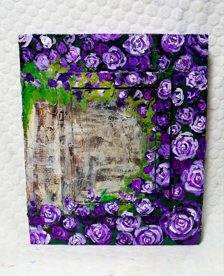 油絵 絵画【猫と紫の薔薇】