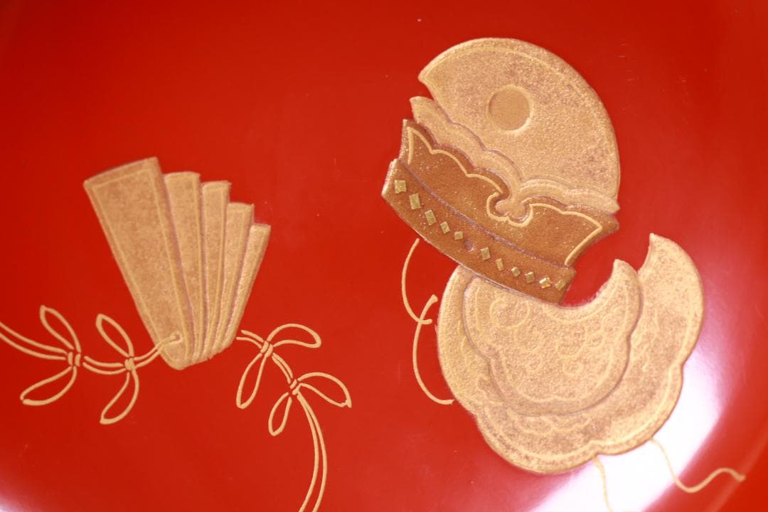 BK106　時代輪島塗　雅楽楽器図金蒔絵　吸物椀　五客　木製　懐石 会席 菓子