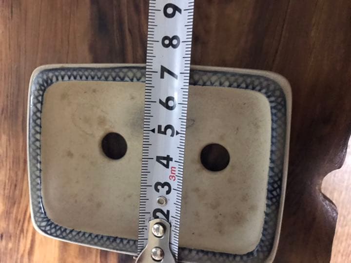 盆栽鉢　松坂美山盆栽鉢長方染付け青文様希少青色落款入り