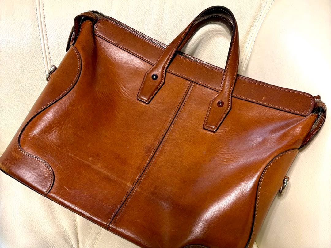 万双　ブラウンレザー ビジネスバッグ