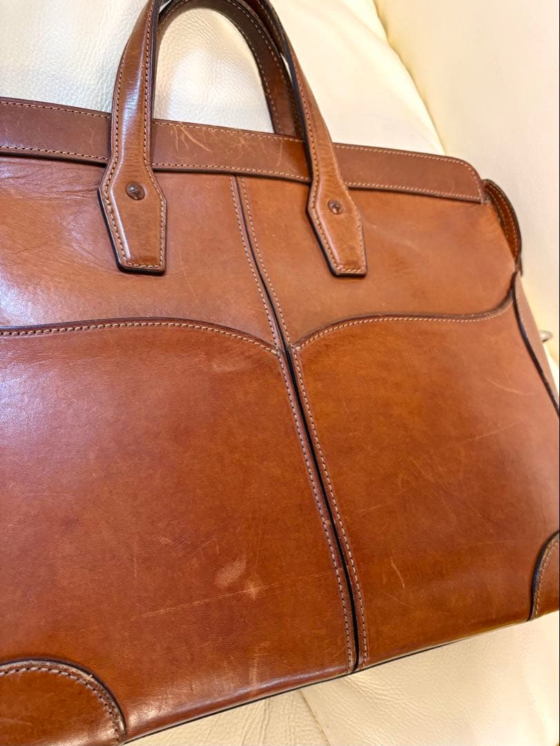 万双　ブラウンレザー ビジネスバッグ