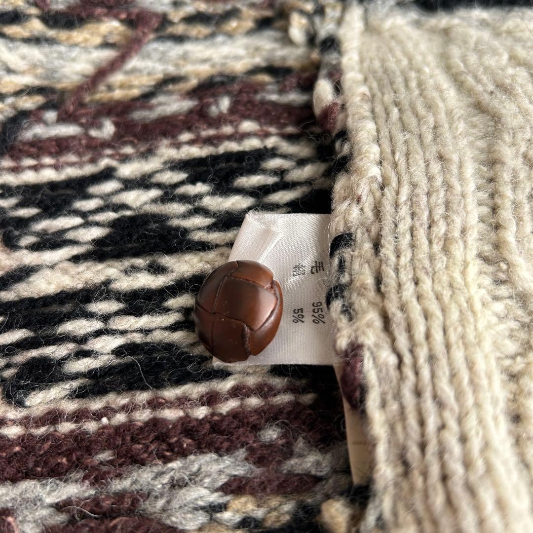 Papas 男性用ハンドニットのベスト　絹混ウール　革のクルミボタン使用