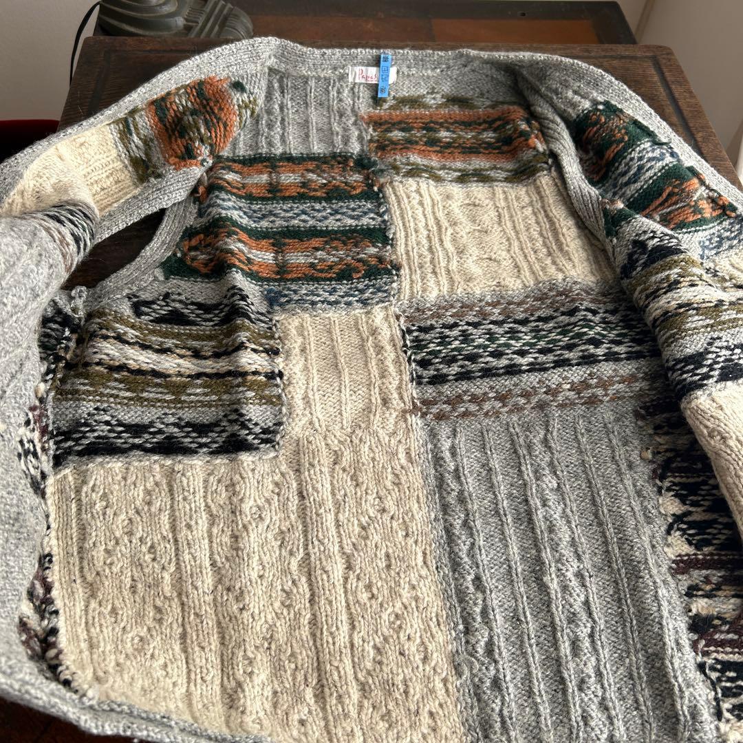 Papas 男性用ハンドニットのベスト　絹混ウール　革のクルミボタン使用