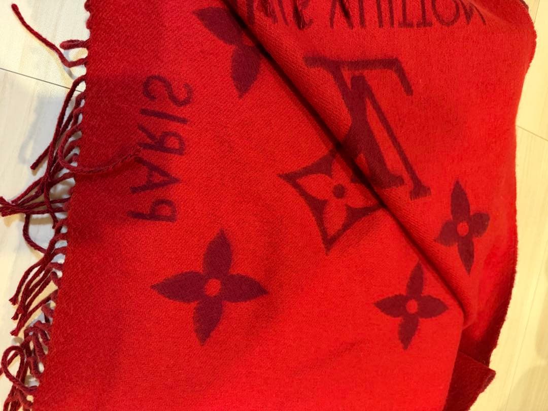 LOUIS VUITTON 赤 マフラー ウール混紡