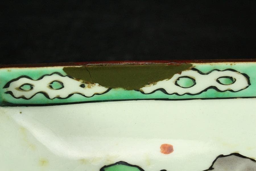 古九谷 四方 皿 六客 時代物(K-XA844)