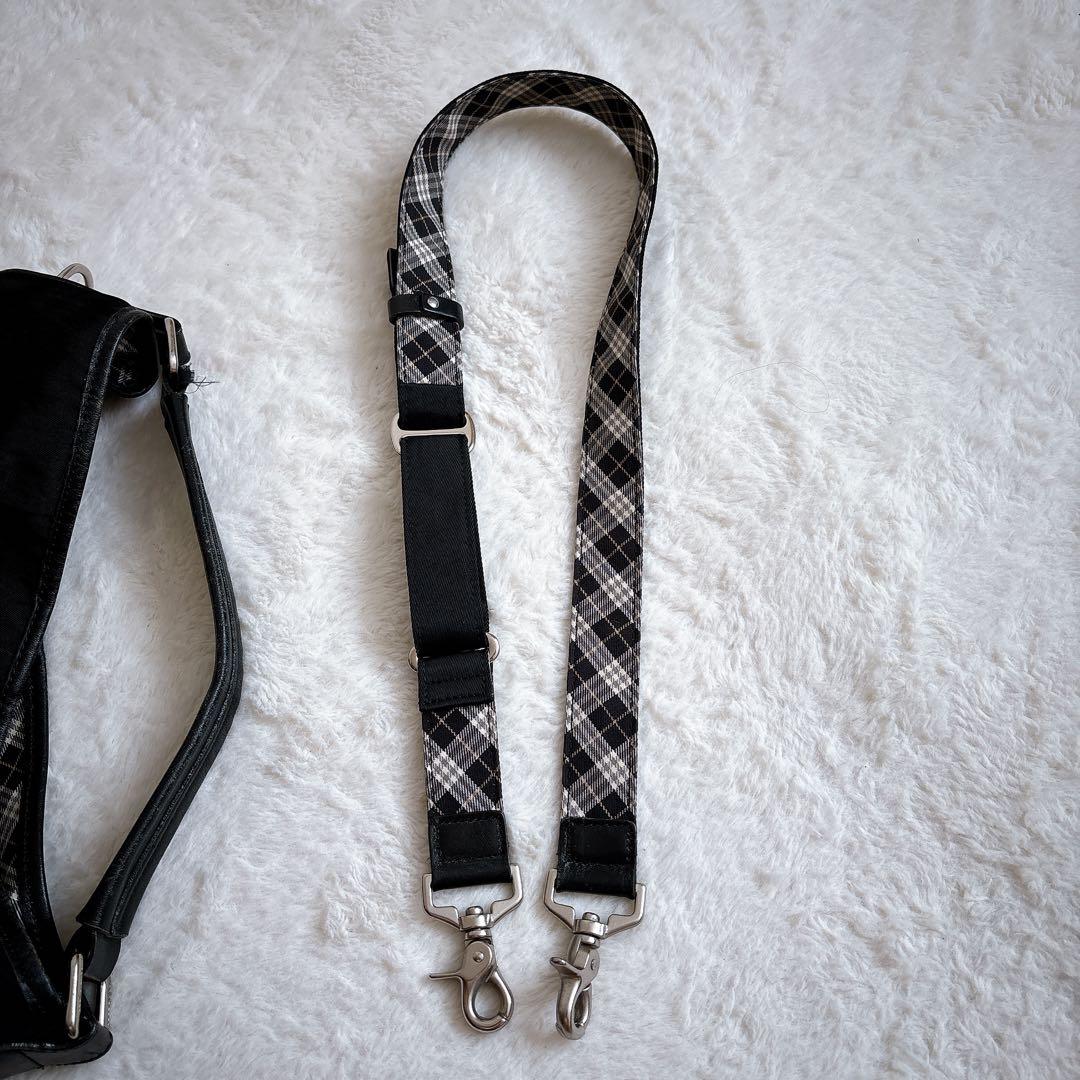 バーバリーブルーレーベル 2way ショルダーバッグ ナイロン×レザー 黒