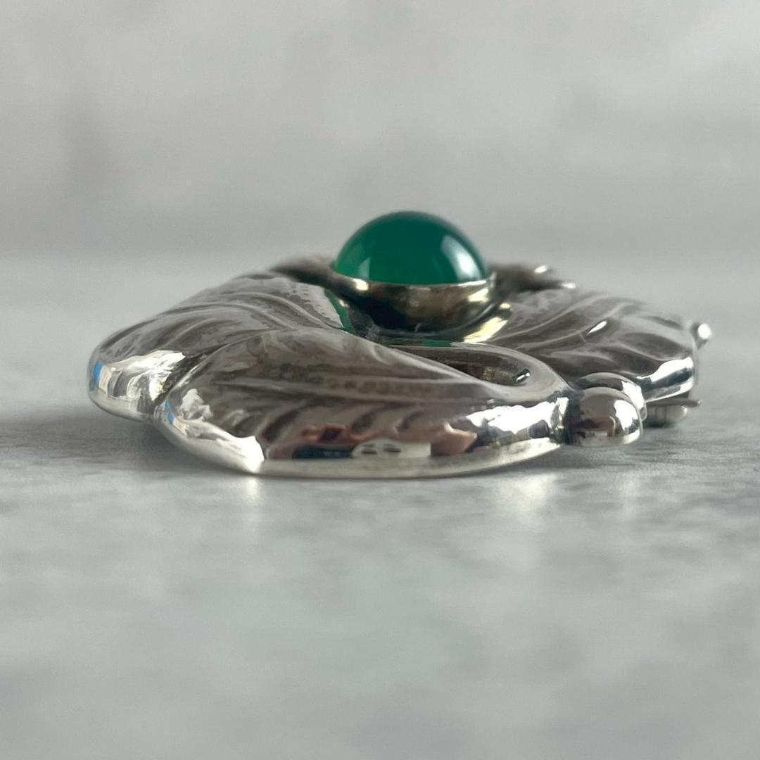 希少✨極美品 ジョージ ジェンセン 71 グリーンアゲイト ブローチ AG925