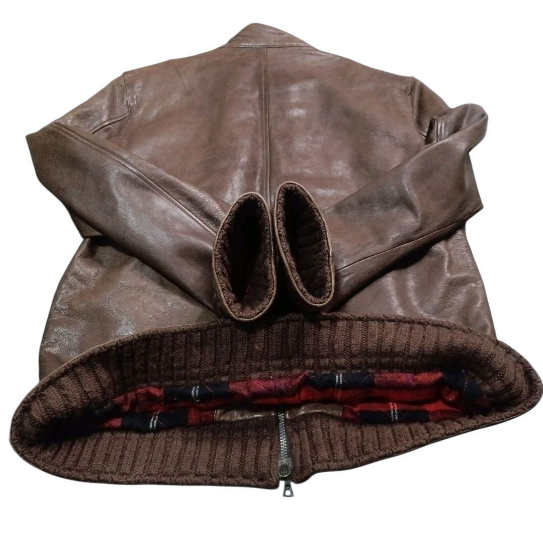 ✨BLUE WORK ラム 裏地チェック 立襟 riri シングルライダース