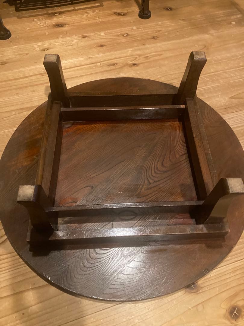 昭和レトロ　古い木製丸ローテーブル　折畳丸ちゃぶ台14直径600